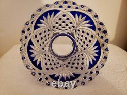 Stunning Czech Bohemia Crystal Cobalt Blue Cut to Clear Crystal Punch Bowl Base