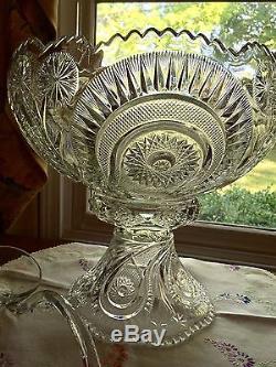 Stunning EAPG Slewed Horseshoe Punch Bowl And Stand Circa 1908