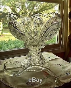 Stunning EAPG Slewed Horseshoe Punch Bowl And Stand Circa 1908