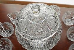 Stunning Elaborately Cut Vintage Crystal Punch Bowl with Cups