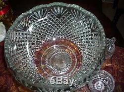 Stunning Heavy Antique Glass 20-24 Cup Punch Bowl with Platter
