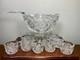 Stunning Imperial Glass Punch Bowl /Stand & 10 Cup Set Hobstar Arches With Ladle