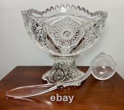 Stunning Imperial Glass Punch Bowl /Stand & 10 Cup Set Hobstar Arches With Ladle