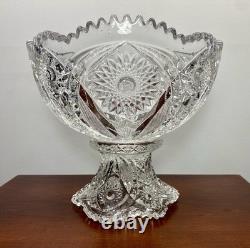 Stunning Imperial Glass Punch Bowl /Stand & 10 Cup Set Hobstar Arches With Ladle