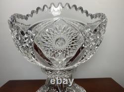 Stunning Imperial Glass Punch Bowl /Stand & 10 Cup Set Hobstar Arches With Ladle