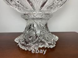 Stunning Imperial Glass Punch Bowl /Stand & 10 Cup Set Hobstar Arches With Ladle