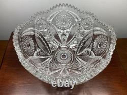 Stunning Imperial Glass Punch Bowl /Stand & 10 Cup Set Hobstar Arches With Ladle