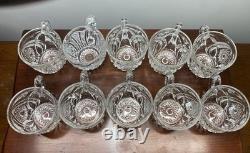 Stunning Imperial Glass Punch Bowl /Stand & 10 Cup Set Hobstar Arches With Ladle
