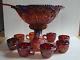Stunning Indiana Red Carnival Glass Heirloom Series Sunset 11pc. Punch Bowl Set
