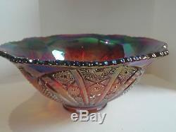 Stunning Indiana Red Carnival Glass Heirloom Series Sunset 11pc. Punch Bowl Set