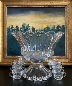 Stunning Large HEISEY 15 Punch Bowl, Stand, 10 Cups COLONIAL 300 Pattern EXC