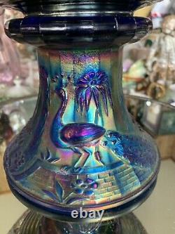 Stunning Rare Northwood Peacock At The Fountain Electric Blue Punch Set