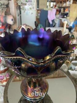 Stunning Rare Northwood Peacock At The Fountain Electric Purple 8 Pc Punch Set