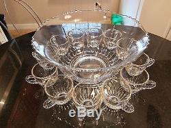 Stunning Uber Rare Antique 12 Cup Punch Bowl with Matching Cups
