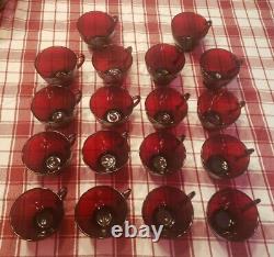 Stunning Vintage Anchor Hocking Royal Ruby Red Punch Bowl Set With 18 Cups + Hooks