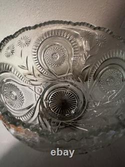 Stunning Vintage/Antique Smith Glass Pinwheel & Stars Punchbowl/Stand