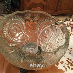 Stunning Vintage/Antique Smith Glass Pinwheel & Stars Punchbowl/Stand/Ladle