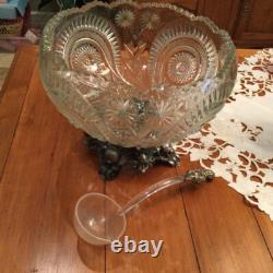 Stunning Vintage/Antique Smith Glass Pinwheel & Stars Punchbowl/Stand/Ladle