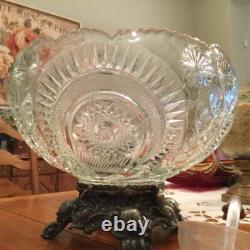 Stunning Vintage/Antique Smith Glass Pinwheel & Stars Punchbowl/Stand/Ladle