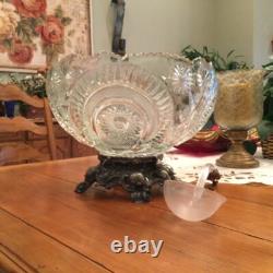 Stunning Vintage/Antique Smith Glass Pinwheel & Stars Punchbowl/Stand/Ladle