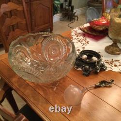 Stunning Vintage/Antique Smith Glass Pinwheel & Stars Punchbowl/Stand/Ladle