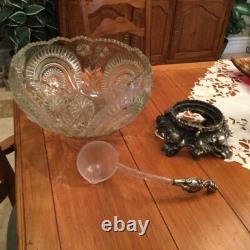 Stunning Vintage/Antique Smith Glass Pinwheel & Stars Punchbowl/Stand/Ladle