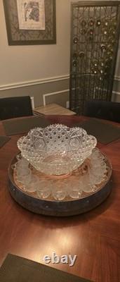 Stunning Vintage L. E. Smith 19-Piece Crystal Glass Punch Bowl Set + 18 Cups