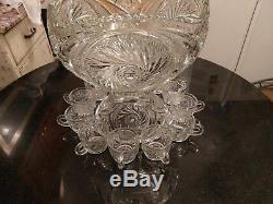 Stunningly Gorgeous Antique 12 Cup Punch Bowl With 12 matching Cups