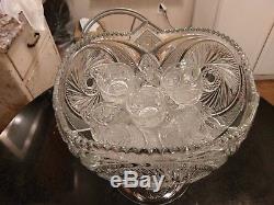Stunningly Gorgeous Antique 12 Cup Punch Bowl With 12 matching Cups