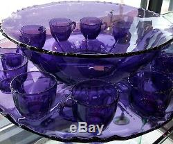 Sun Purple Punch Bowl with Under Plate and 12 Cups