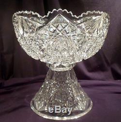 Superb American Brilliant Period Large Cut Crystal Punch Bowl, Stand, & Ladle
