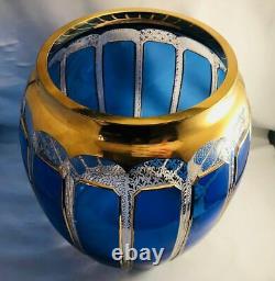 Superb Moser Cobalt Blue & Gold Cabochon Bohemian Punch Bowl +12 Cups Rare & EXC