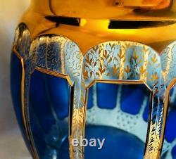 Superb Moser Cobalt Blue & Gold Cabochon Bohemian Punch Bowl +12 Cups Rare & EXC