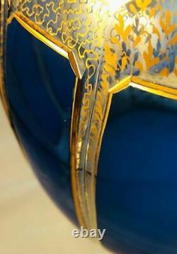 Superb Moser Cobalt Blue & Gold Cabochon Bohemian Punch Bowl +12 Cups Rare & EXC