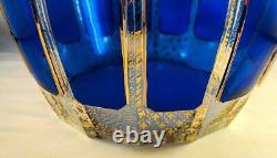 Superb Moser Cobalt Blue & Gold Cabochon Bohemian Punch Bowl +12 Cups Rare & EXC