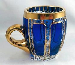 Superb Moser Cobalt Blue & Gold Cabochon Bohemian Punch Bowl +12 Cups Rare & EXC