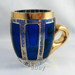Superb Moser Cobalt Blue & Gold Cabochon Bohemian Punch Bowl +12 Cups Rare & EXC