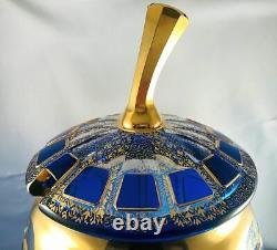 Superb Moser Cobalt Blue & Gold Cabochon Bohemian Punch Bowl +12 Cups Rare & EXC