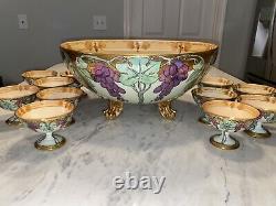 T&V Limoges Punch Bowl Set 1913 Art Nouveau