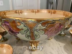 T&V Limoges Punch Bowl Set 1913 Art Nouveau