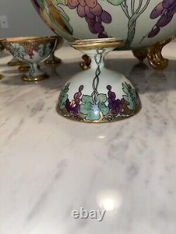 T&V Limoges Punch Bowl Set 1913 Art Nouveau