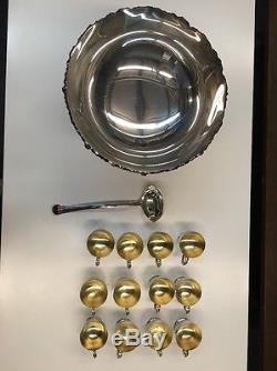 TOWLE 14 piece Silverplate PUNCHBOWL, ladle and 12 glasses Gorgeous Grape design