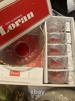 TOYO Glassware LORAN/GOLD RIMED Punchbowl Set Five GLASSES and Stainless Ladle