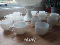 Thatcher McKee Concord Milk Glass 1951 Punch Bowl Set 14 Pieces wedding shower