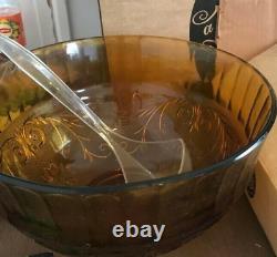 Tiara Glassware Amber Glass Punch Bowl Set Bowl, Ladle & 12 Cups