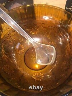 Tiara Glassware Amber Glass Punch Bowl Set Bowl, Ladle & 12 Cups