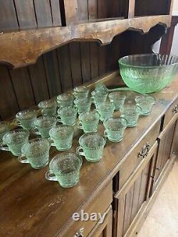 Tiara Green Glass Punch Bowl Set