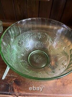 Tiara Green Glass Punch Bowl Set