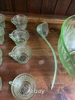 Tiara Green Glass Punch Bowl Set