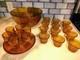 Tiara Indiana Glass Amber Flower Pattern Punch Bowl 19 Cups & Platter Party Set